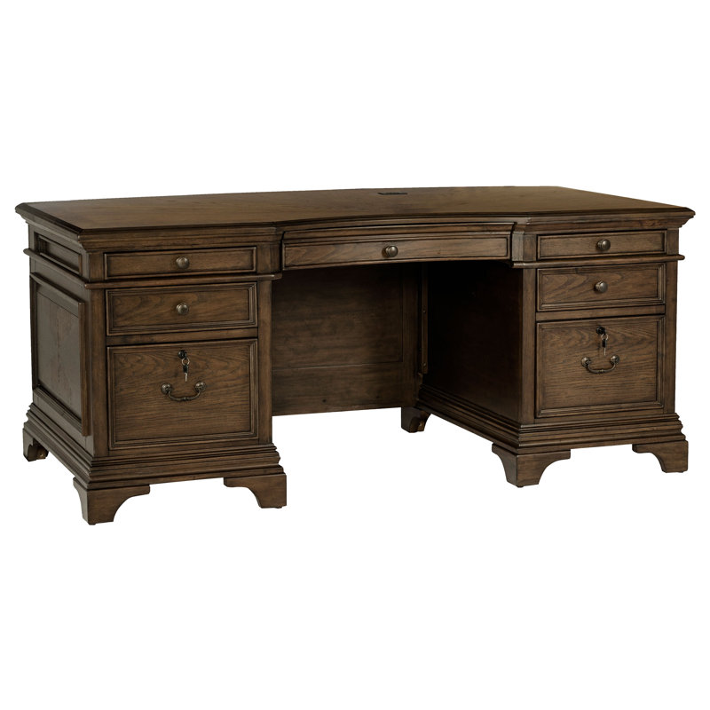 Bureau double caisson en bois à 7 tiroirs avec plateau pour clavier et port USB