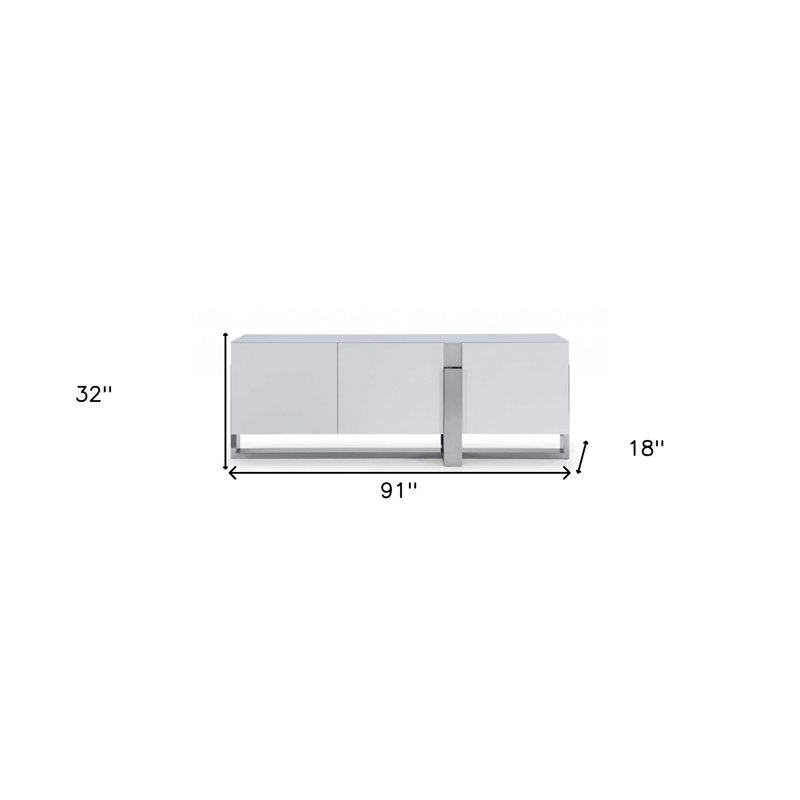 Table console de 91 pouces en verre blanc et structure en acier inoxydable