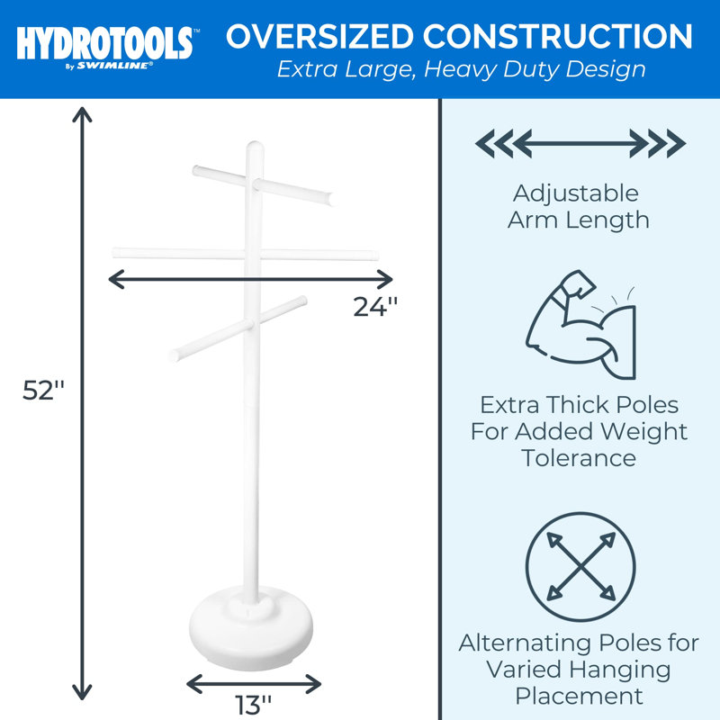 Free Standing 3-Arm Adjustable Poolside Towel Rack (White)