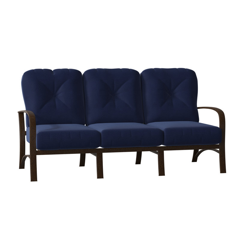 Fremont Outdoor 3 - Seat Patio Sofa, Chestnut Brown, Spectrum Denim Sunbrella® Plainweave