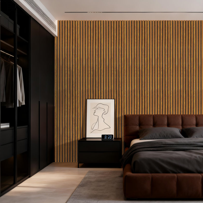 Panneaux muraux à lattes en bois pour mur Luxdecor, Brun