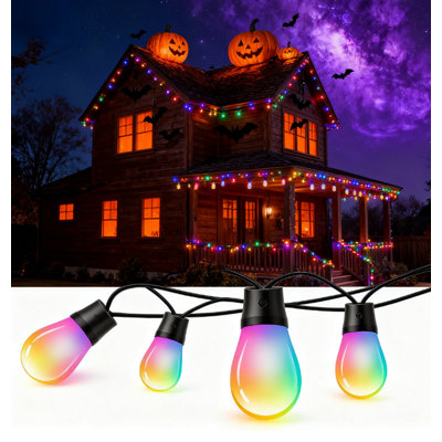 S14 Bulb Outdoor String Lights 2, 96Ft Smart RGBIC Warm White Patio Lights With 30 LED Bulbs, 111 Scene Modes For Outdoor Decor, Works With Alexa, Google, Matter, APP Control, IP66 Waterproof