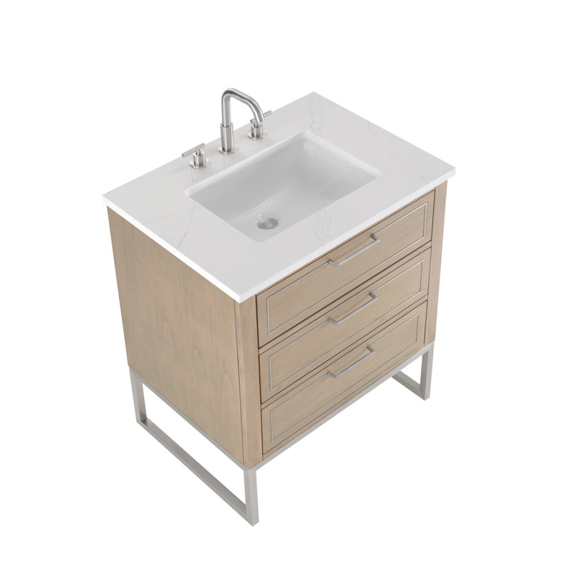 Markham 30'' W Single Vanity, Cashmere Gray, Brushed Nickel, Universal Calacatta Quartz