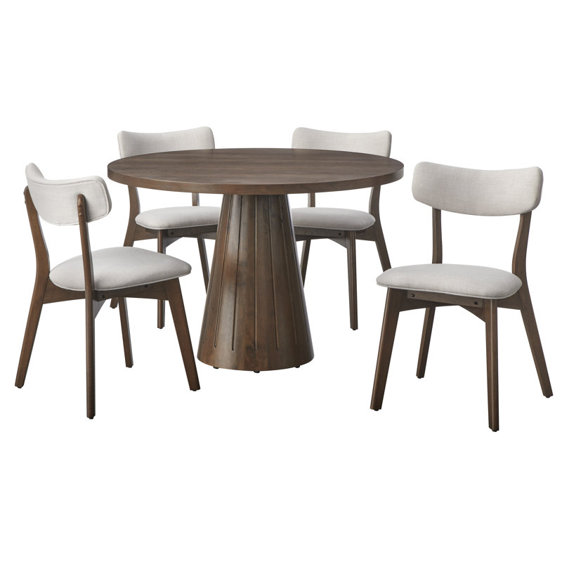 Castilia Round Dining Set, 5 Pieces: Table, 4 Chairs, Beige
