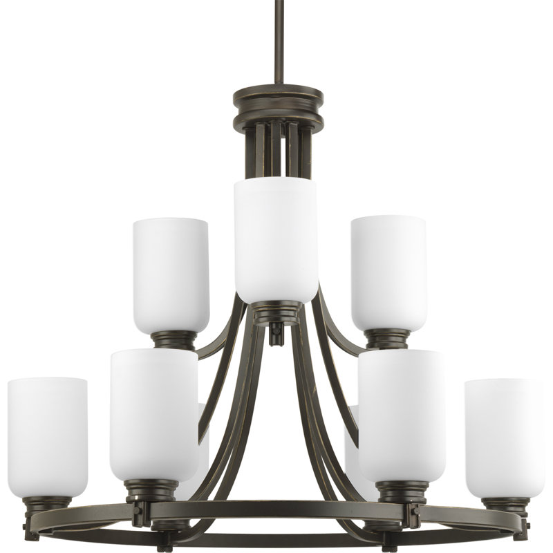 Lustre à niveaux ombrés 9 lumières Raynard, Bronze antique