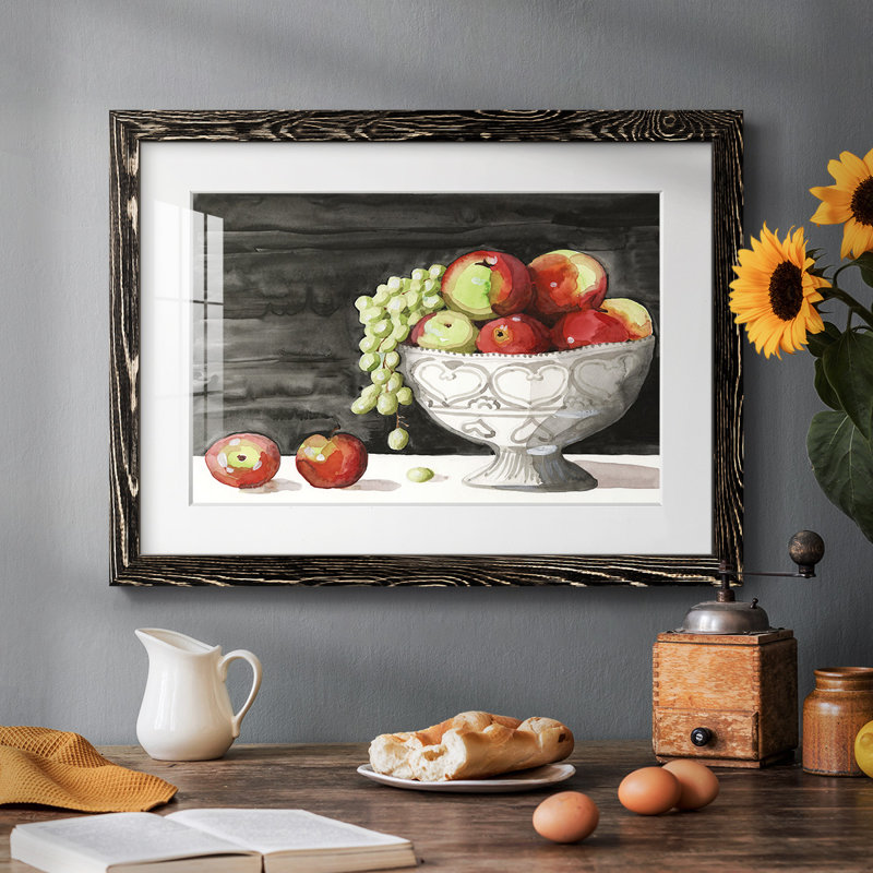 Watercolor Fruit Bowl I, reproduction d'art encadrée, Cadre noir