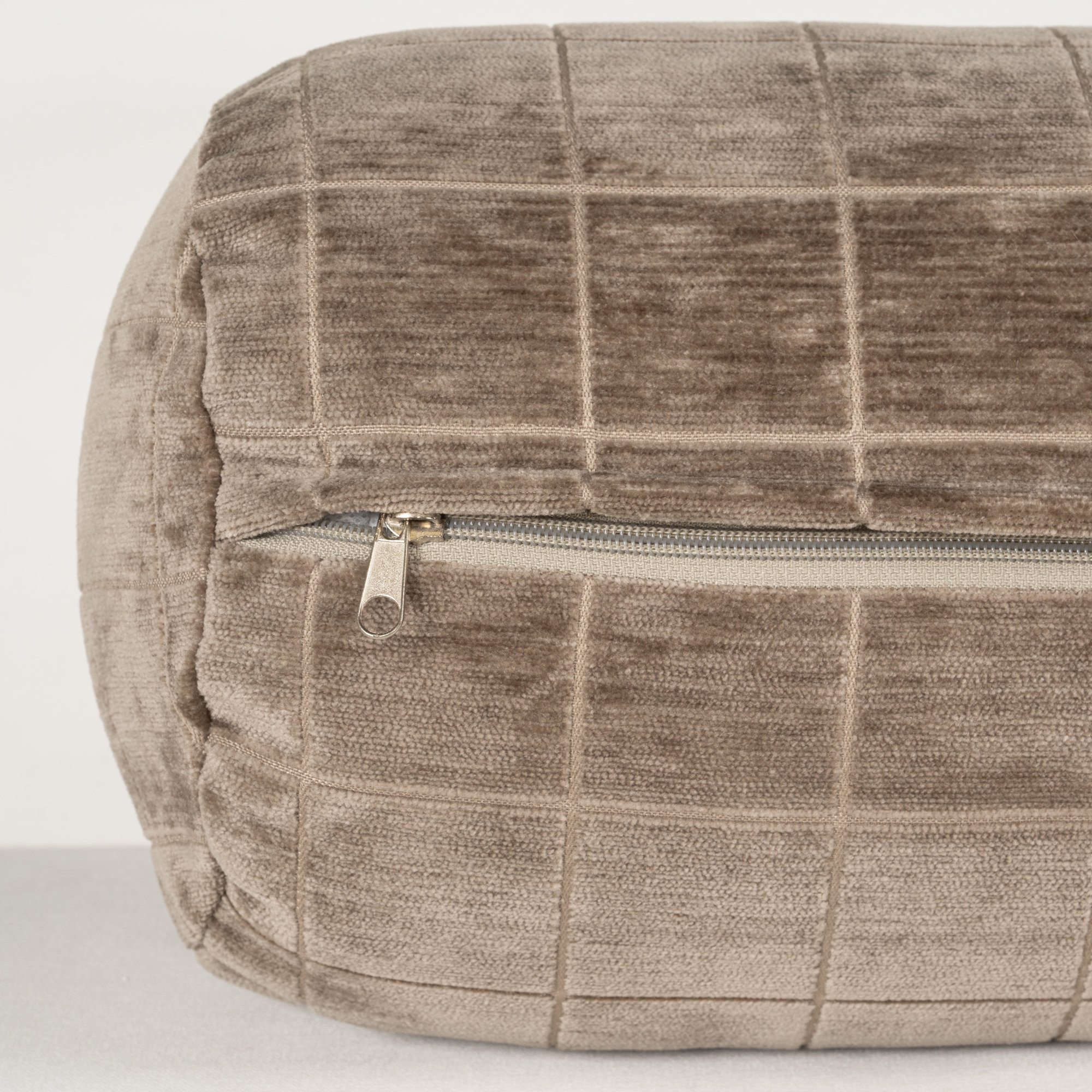 Otterville Velvet Grid Bolster Pillow, Bolster 8"H x 39"W, Mushroom Geometric