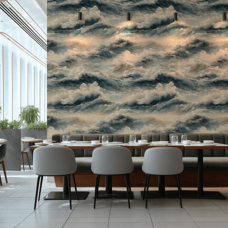 Adhésif mural bleu peler et coller Ocean Waves