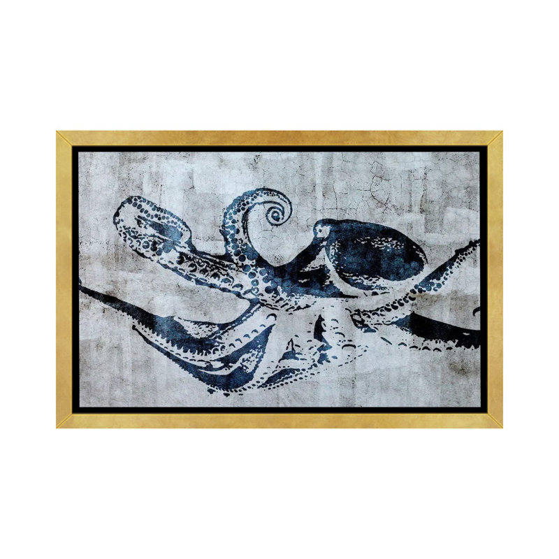 Impression d’art graphique, "Octopus Street art", H 40 po x l 60 po x 1,5 po, Toile encadrée d'or