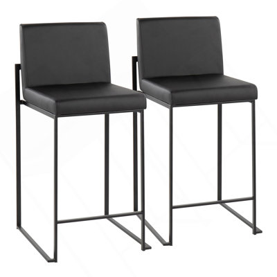 Fuji Contemporary High Back Counter Stool In Black Steel And Black Faux Leather By Lumisource - Set Of 2