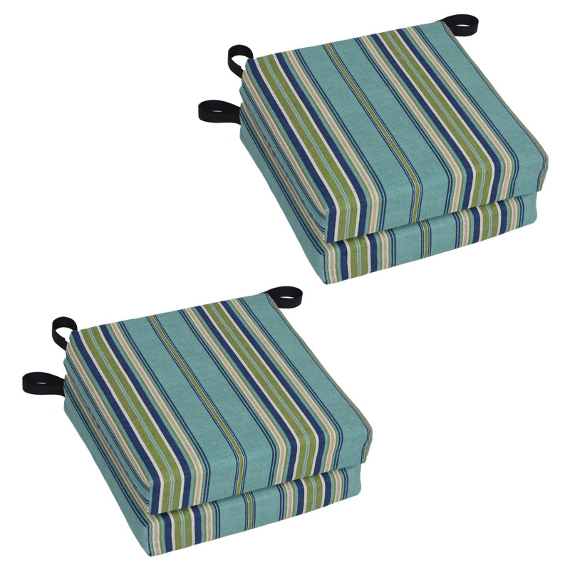 Outdoor 3'' Seat Cushion, Blue/Green Striped