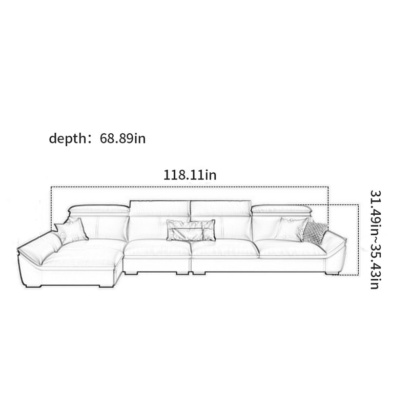 Detwiler, 35.43" H x 118.11" W x 68.89" D