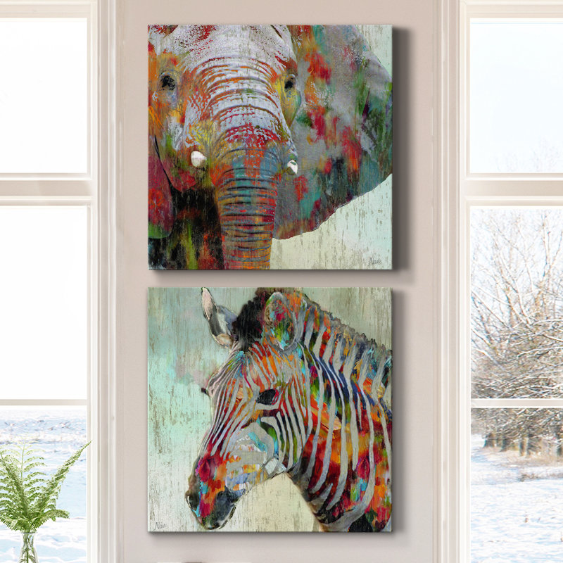 «Paint Splash Elephant», ensemble de 2 impressions sur toile, H 10 po x l 20 po x P 1 po, Toile tendue