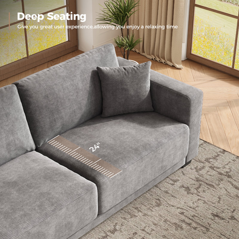 86 Inch Sofa With Extra Deep Seats Oversize,2 Seater Sofa For Living Room, Gray Matte Chenille