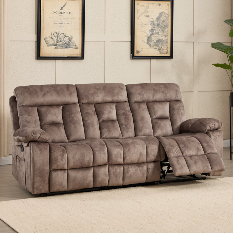 91.34" Wide Modern Oversize Manual Reclining Sofa With Side Pocket - Home Theater Style Sofa With Pillow Arms (Set Of 2)