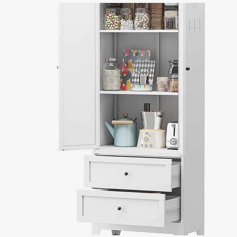 Armoire de cuisine 72 po avec 2 tiroirs, armoire de rangement avec tablettes réglables