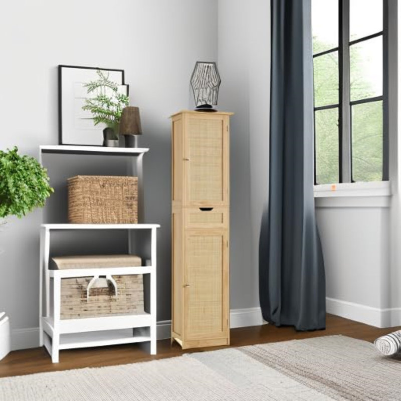 Armoire de rangement en rotin avec tablettes réglables