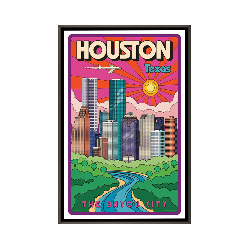 Houston Pop Art Travel, reproduction d'art sur toile encadrée, H 26 po x l 18 po, Reproduction encadrée sans passe-partout