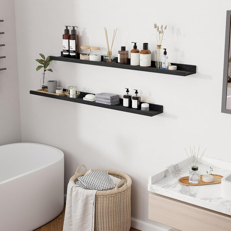 Étagère à livres avec rebord pour salon, salle de bain, chambre à coucher, ensemble de 2, noir vieilli