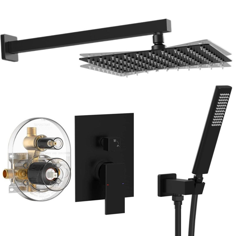 Male NPT 10 Inch High Pressure Rain Shower Head and Handheld 2.5 GPM in Matte Black(Valve Included)