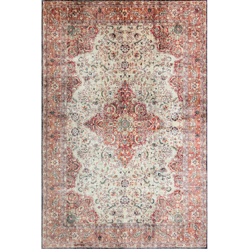 Brown Beige Oriental Polyester Soft Touch Machine Woven Decorative Area Rug, Rectangle 5'3" x 7'7"
