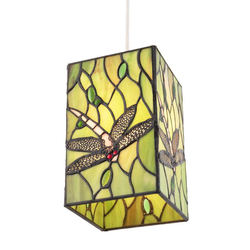 Stained Glass Dragonfly Rectangular Tiffany Pendant Light Shade By, Green