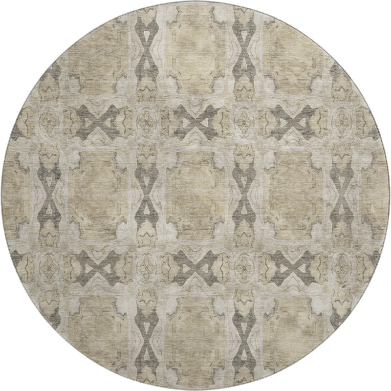 Premium Machine Washable Cerrito AMF564 Beige Rug, Round 8'