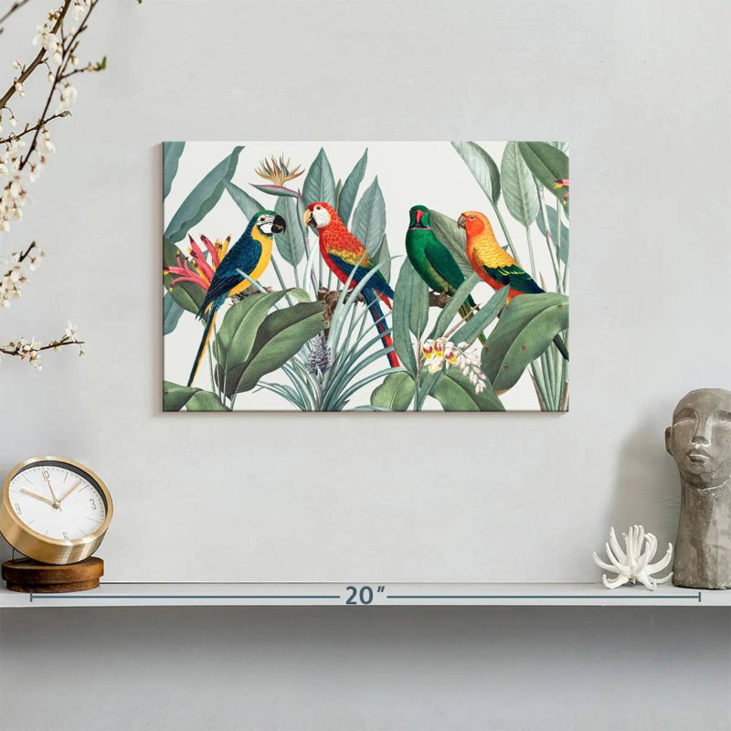 Perroquets de safari tropical sur toile, H 8 po x l 12 po x P 1 po