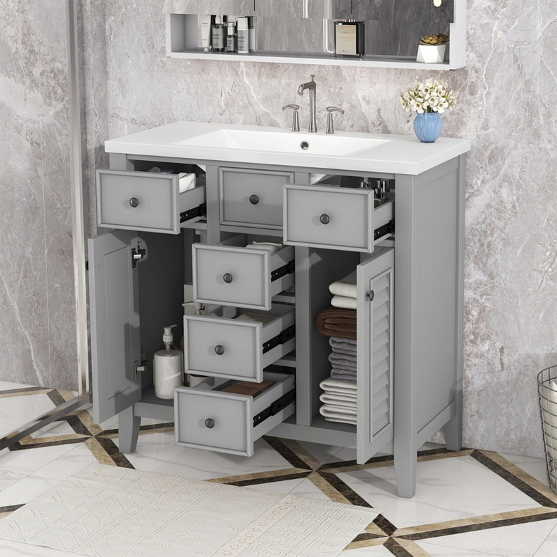 Meuble-lavabo simple 35,98 po avec plateau en céramique Patriks