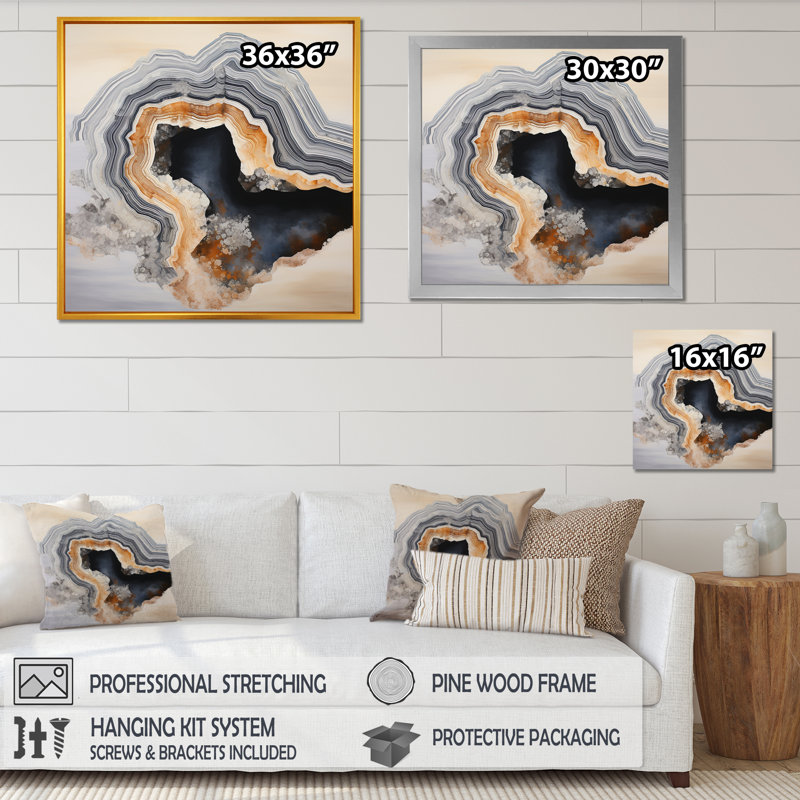 «Stone Geode Scenery Minimalisme I», reproduction sur toile, Toile tendue, H 16 po x l 16 po x P 1 po