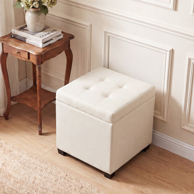 15.3" Square Storage Ottoman Bench for Living Room