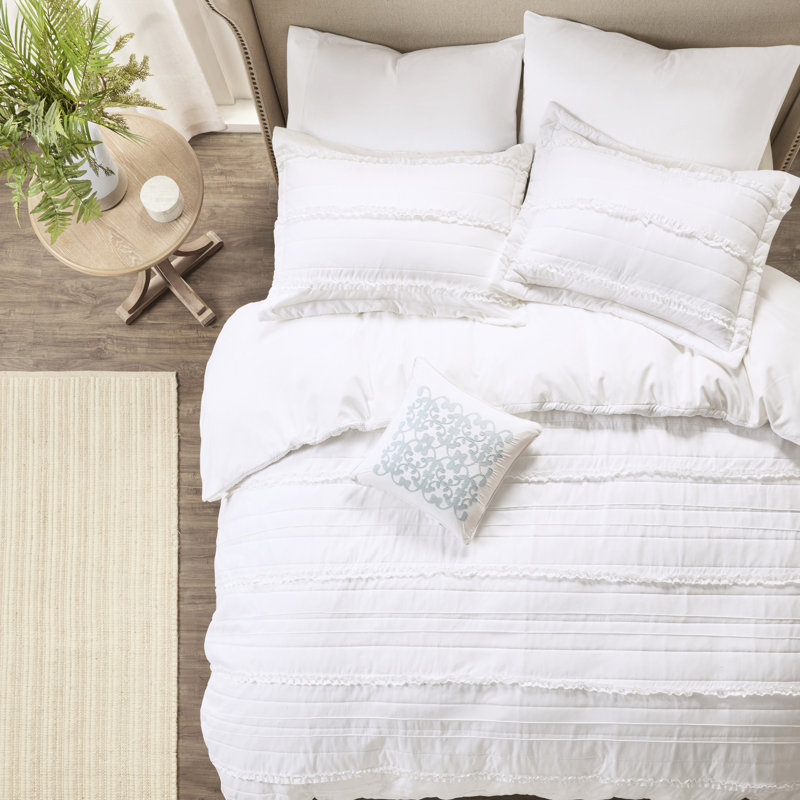 Housse de couette 4 pièces de style Shabby Chic avec coussin double / grand blanc