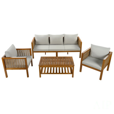 Five Person Outdoor Patio Conversation Set With Waterproof Cushions And Storage Coffee Table For Garden Relaxation