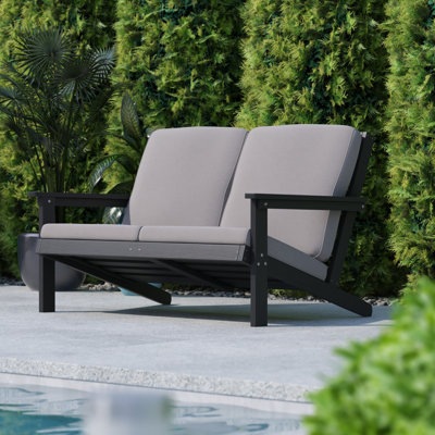 McEwensville All-Weather Poly Resin Adirondack Loveseat & Cushions by Rosecliff Heights