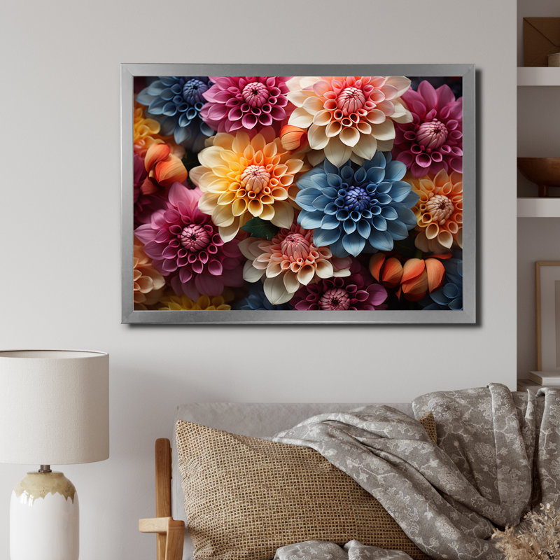 Mums Field Vibrant, reproduction d'art sur toile, Cadre simple gris, H 12 po x l 20 po x P 1 po