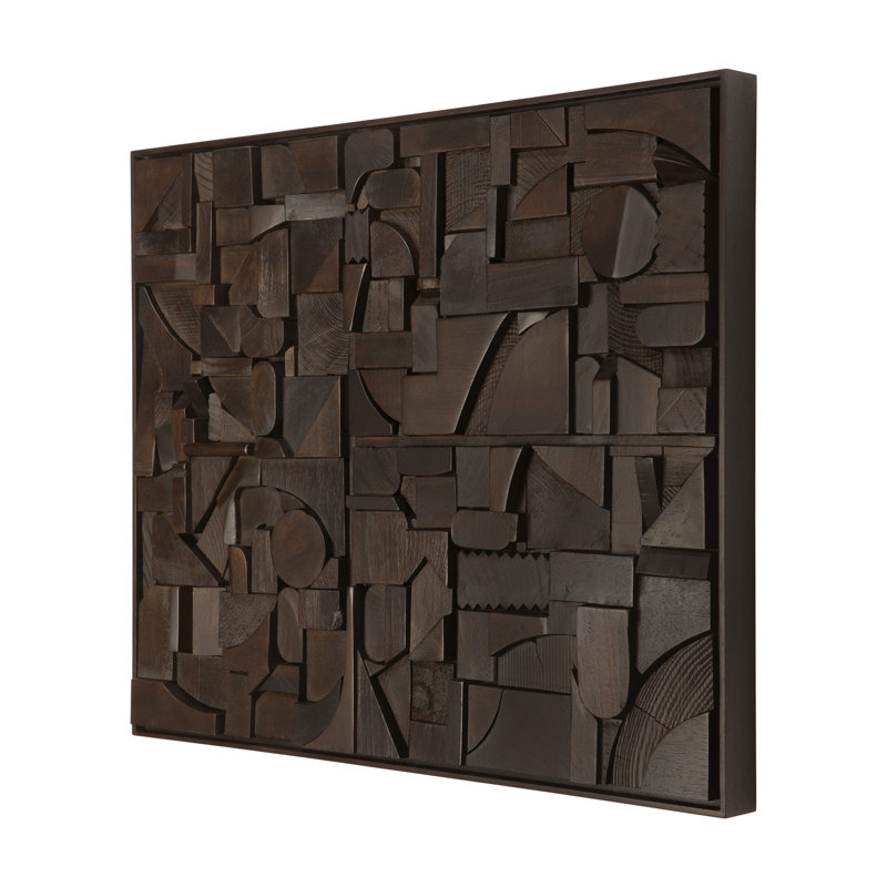 Handmade Solid Wood Wall Decor, 36" H x 47" W x 2" D, Dark Brown