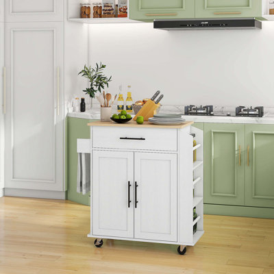 Îlot de cuisine avec rangement, chariot de cuisine roulant avec prises CA et ports USB