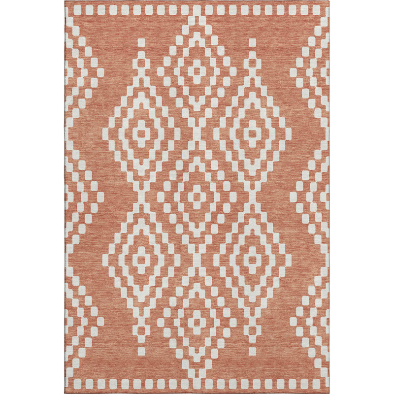 Premium Machine Washable Prisco Salmon Rug, Rectangle 10' x 14'