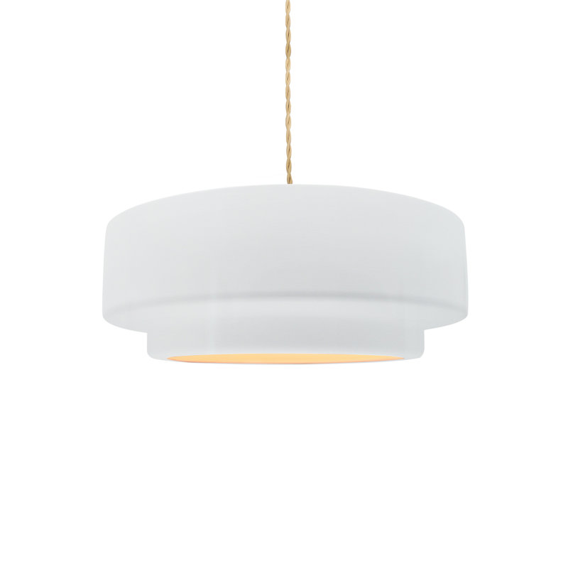 Luminaire suspendu tambour 1 lumière Gela, H 5 po x l 12 po x P 12 po, Nickel brossé, Blanc brillant