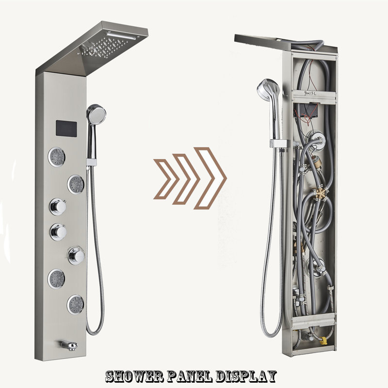 Panneau de douche 44,48 po avec pomme de douche fixe, Nickel brossé