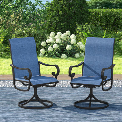 Ershel Metal Swivel Textilene Patio Dining Armchair