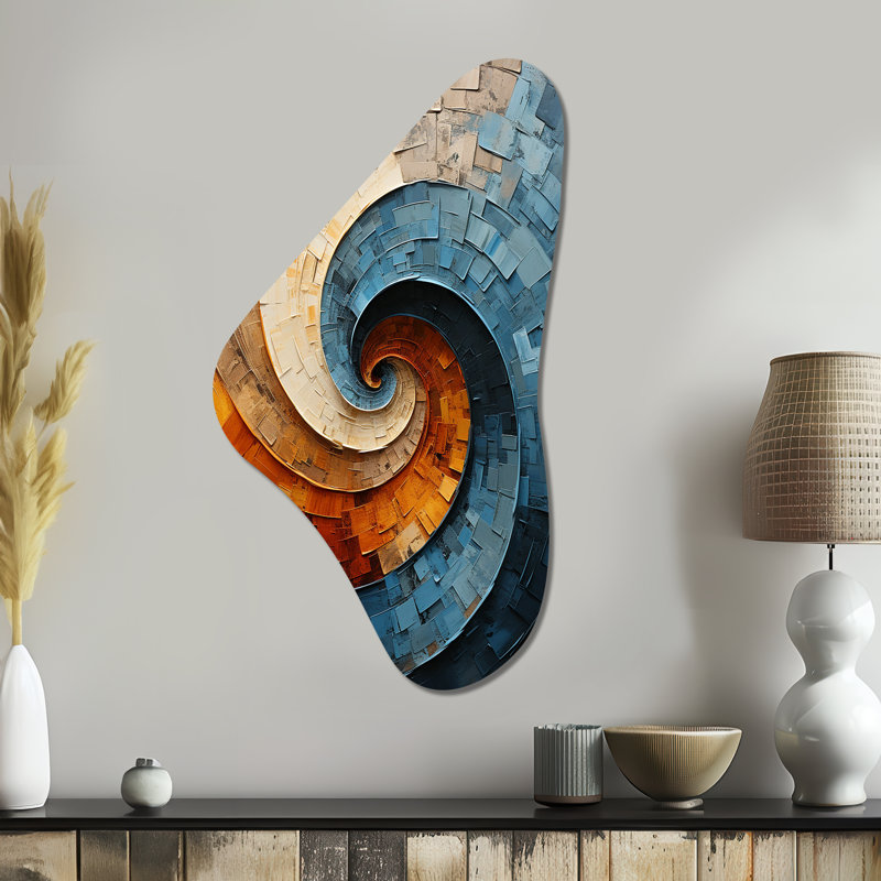 Landis Collage Spiral - Art abstrait en forme de Boomerang abstrait en métal, H 39 po x l 21 po