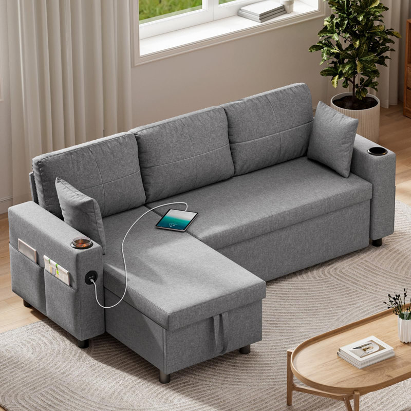 3 Seater Velvet Sofa Bed, Light Grey