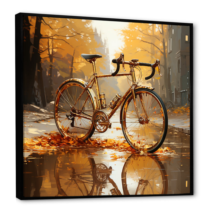 Golden Wheels, bicyclette I, sur toile, H 36 po x l 36 po x P 1,5 po, Cadre flottant noir