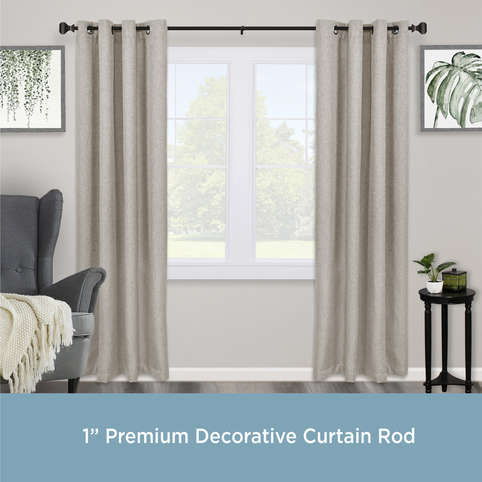Claremont  Cate 1" Premium Decorative Window Curtain Rod, 66" - 120"