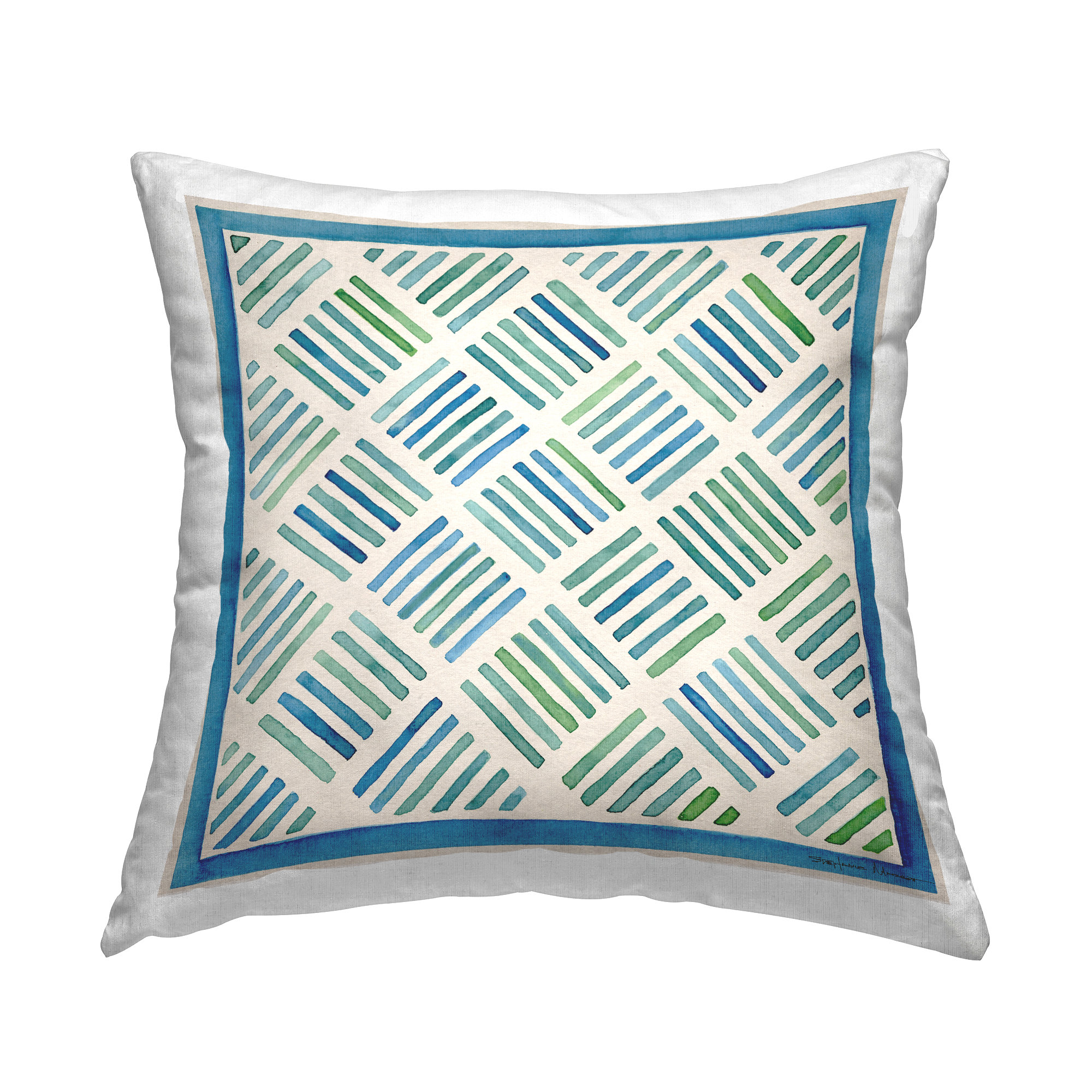Stupell Industries Blue & Green Hatched Stripes Printed Throw Pillow