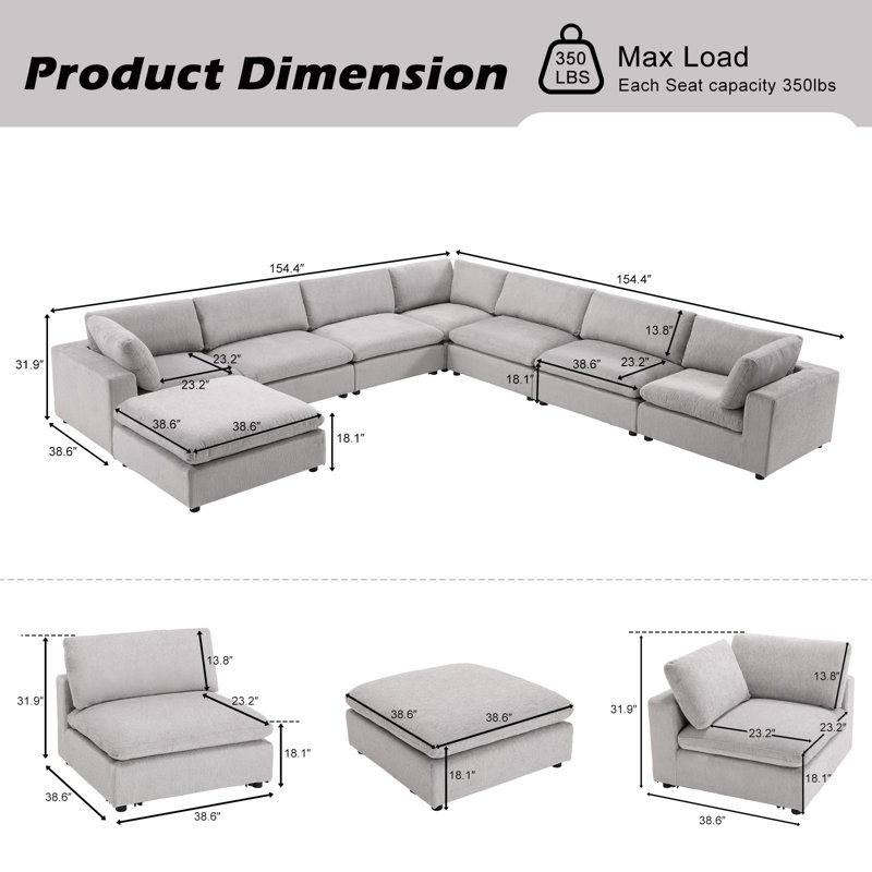 Canapé modulaire rembourré 8 pièces Nuccio