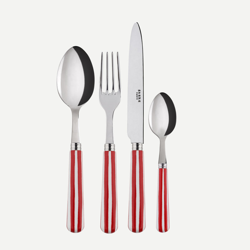 Sabre Paris - 4 Pieces Cutlery Set White Stripe, Red