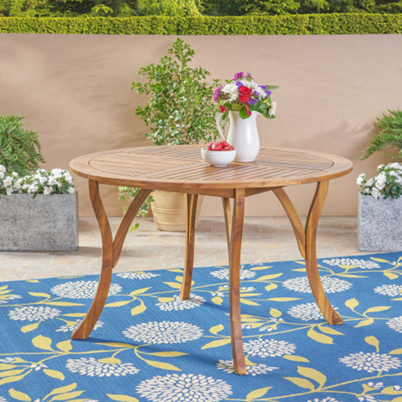 Round Wooden Slatted Patio Table