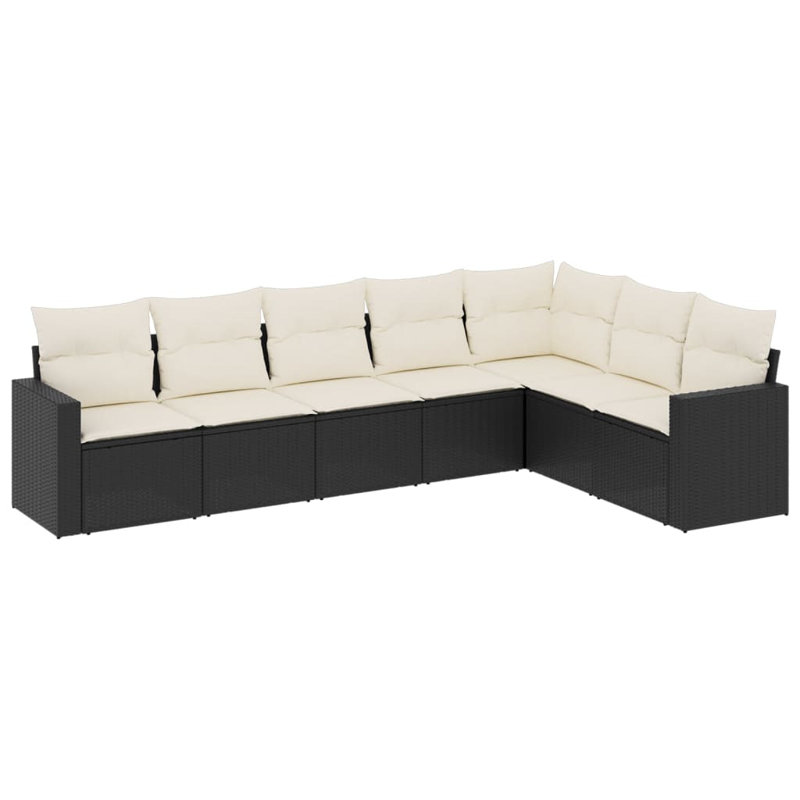 Vidaxl 7 Piece Patio Sofa Set With Cushions Black Poly Rattan